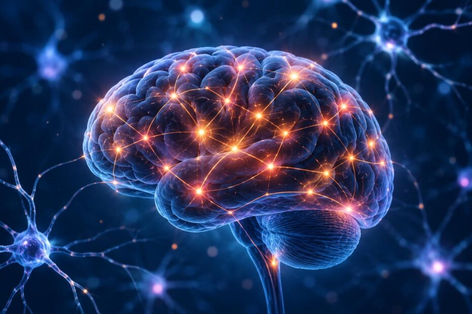BDNF y neuroplasticidad: ilustración del cerebro humano y sus conexiones neuronales