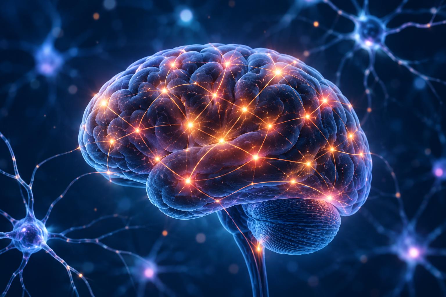 BDNF y neuroplasticidad: ilustración del cerebro humano y sus conexiones neuronales