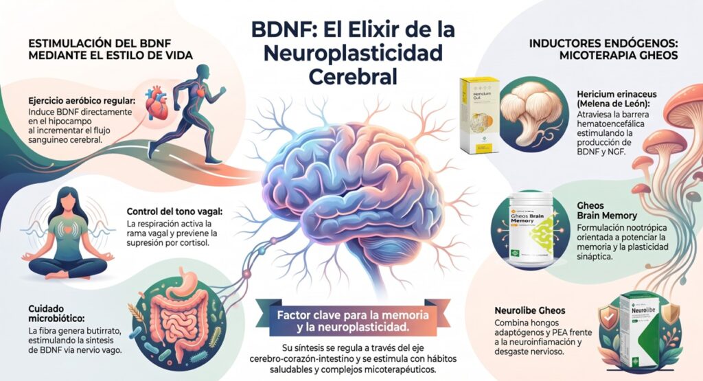 CopiarBDNF y neuroplasticidad: ejercicio, microbiota, nervio vago y micoterapia Gheos